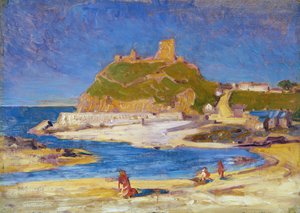 Zamek Criccieth (olej na płótnie na płycie) autorstwa Christopher Williams
