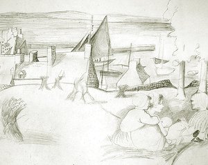 Wioska rybacka Breton, ok. 1929-30 (ołówek na papierze) autorstwa Christopher Wood