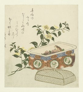 Żaba i spray Kerria Japonica autorstwa Chôtei Hisazumi