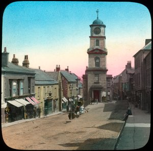 Town Hall and Market Street, Penryn, Cornwall, koniec XIX lub początek XX wieku