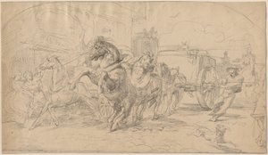 Uciekający powóz autorstwa Circle of Eugène Delacroix