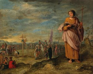 Frans Francken II (krąg) Ewangelista i ukrzyżowanie Chrystusa autorstwa Circle of Frans Francken the Younger