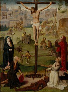 Ukrzyżowanie ze św. Hieronima i św. Dominikiem oraz sceny z pasji autorstwa Circle of Geertgen tot Sint Jans