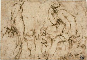 Wenus i Mars z puttami (recto); brodaty mężczyzna poruszający się w prawo (verso) autorstwa Circle of Parmigianino