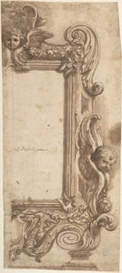 Projekt na pół ramie ozdobiony aniołami, wolutami i girlandami., 1634-89. autorstwa Ciro Ferri.