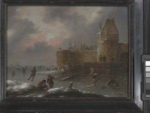 Zimowy pejzaż z łyżwiarzami, około 1660 (olej na drewnie) autorstwa Claes (1630 76) Molenaer