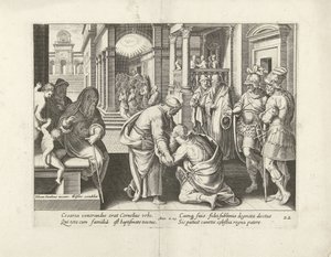 Korneliusz klęka przed Petrusem Dzieje Apostolskie (tytuł serii) Acta Apostolorum (tytuł serii) autorstwa Claes Jansz. Visscher (II) (attributed to workshop of)