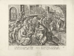 Paweł nawraca kobiety z Filippi Dzieje Apostolskie (tytuł serii) Acta Apostolorum (tytuł serii) autorstwa Claes Jansz. Visscher (II) (attributed to workshop of)