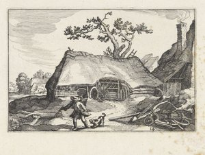 Szczekanie psa na farmie Krajobrazy z farmami (tytuł serii) autorstwa Claes Jansz. Visscher (II)