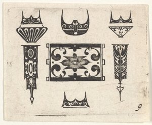 Blackwork Print z dziewięcioma motywami, ca. 1620. autorstwa Claes Jansz Visscher
