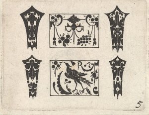 Blackwork Print z symetrycznym wzorem Schweifwerk, ca. 1620. autorstwa Claes Jansz Visscher