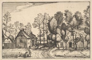 Pejzaż z ciosanymi drzewami, tablica 17 z Regionów i miast Księstwa Brabancji..., ca. 1610 autorstwa Claes Jansz Visscher