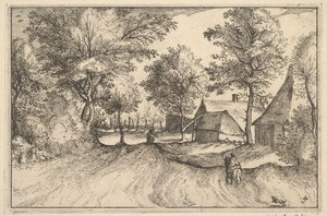 Village Road, tablica 4 z księstwa Brabancji, ca. 1610 autorstwa Claes Jansz Visscher