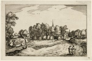 Klasztor, płyta trzynasta po Obrazach gospodarstw, domów wiejskich i rustykalnych wiosek (Praediorum villarum et rusticarum casularum icones) autorstwa Claes Jansz. Visscher II