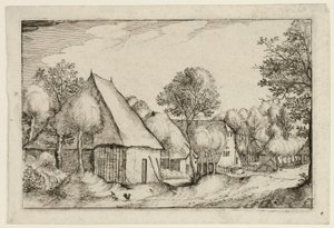 A Farmyard, płyta piąta po Pictures of Farms, Country Houses and Rustic Villages (Praediorum villarum et rusticarum casularum icones) autorstwa Claes Jansz. Visscher II