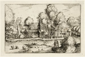 Staw, płyta osiemnasta po Obrazach gospodarstw, domów wiejskich i rustykalnych wiosek (Praediorum villarum et rusticarum casularum icones) autorstwa Claes Jansz. Visscher II