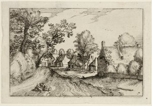 Wiejska droga, płyta siódma po Obrazach farm, wiejskich domów i rustykalnych wiosek (Praediorum villarum et rusticarum casularum icones) autorstwa Claes Jansz. Visscher II