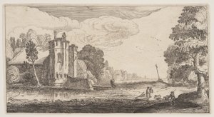 Wiejski dom z dwiema sześciokątnymi wieżami, od Landscapes (Playsante Lantschappen) autorstwa Claes Jansz. Visscher II