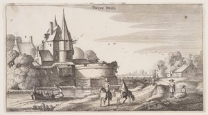 Wiejska droga wzdłuż wioski z bastionem, z Landscapes (Playsante Lantschappen) autorstwa Claes Jansz. Visscher II