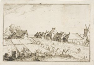 Pola i droga, płyta 24 za Obrazami farm, wiejskich domów i rustykalnych wiosek (Praediorum villarum et rusticarum casularum icones) autorstwa Claes Jansz. Visscher II