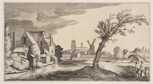 Dom nad stawem poza miastem, z Landscapes (Playsante Lantschappen) autorstwa Claes Jansz. Visscher II