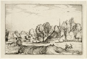 Road into a Village, plate nineteen after Pictures of Farms, Country Houses and Rustic Villages (Praediorum villarum et rusticarum casularum icones) autorstwa Claes Jansz. Visscher II