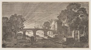 Zachód słońca nad rzeką, z Landscapes (Playsante Lantschappen) autorstwa Claes Jansz. Visscher II
