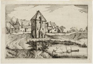 Staw, płyta dziewiąta za Obrazami farm, wiejskich domów i rustykalnych wiosek (Praediorum villarum et rusticarum casularum icones) autorstwa Claes Jansz. Visscher II