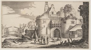 Brama miejska, od Landscapes (Playsante Lantschappen) autorstwa Claes Jansz. Visscher II