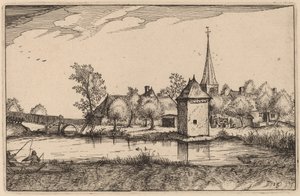 Staw i wioska autorstwa Claes Jansz Visscher after Johannes van Doetechum, the Elder after Lucas