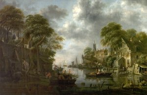Scena rzeczna z łodziami i figurami, 1665