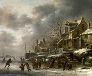 Scena zimowa, rzeka z łyżwiarstwem figurowym, 1671