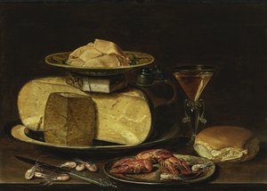 Martwa natura z serami, glas à la façon de Venise i raki na cynowym talerzu