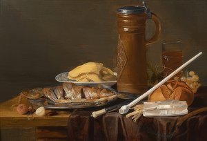 Martwa natura z glinianą rurką. Około 1630 r. autorstwa Charlotte Evans