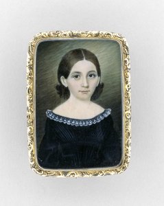 Portret dziewczyny, ok. 1845 (akwarela na kości słoniowej, złoceniach i szkle) autorstwa Clarissa Peters