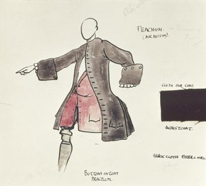 Projekt kostiumu dla Peacham w The Beggars Opera, 1921 (pióro, atrament i toaleta na papierze)