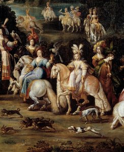 Ecuyeres polujący na sokoła Fragment obrazu Claude