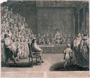 Proces króla Karola I, Pałac Westminsterski, c1725 autorstwa Claude Dubosc