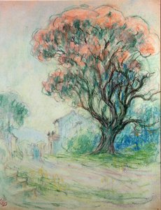 Różowe drzewo (pastel na papierze)