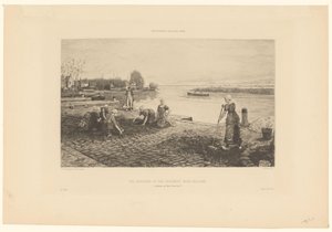 Kobiety pielęgnujące nabrzeże w północnej Holandii Chwasty chodnika, Nord Holland (tytuł na obiekcie) autorstwa Claude Faivre