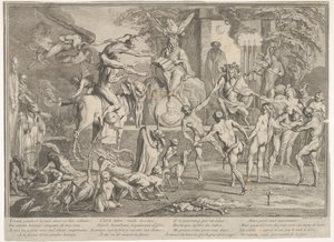 Sabat Czarownic, w nocnym pejzażu, nekromanta siedzący na szczycie..., ca. 1700-1720.