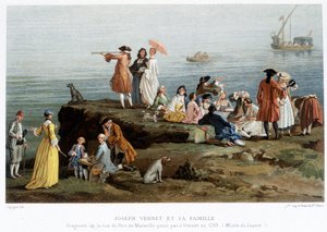 Joseph Vernet i jego rodzina - reprodukcja z XIX wieku. fragmentu widoku portu w Marsylii namalowanego przez Verneta w 1753 r. (Muzeum Luwr)
