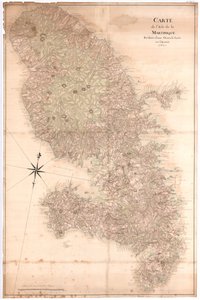 Mapa wyspy Martyniki zmniejszona do dużej, wykonana w roku 1763, nd [1797] (rękopis) autorstwa Claude Joseph Sauthier
