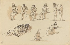 Osiem studiów postaci i statek na morzu autorstwa Claude Joseph Vernet