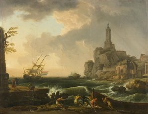Latarnia morska w Genui i Świątynia Minerwy Medica autorstwa Claude Joseph Vernet
