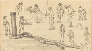 Figurki na nabrzeżu i długość liny przymocowanej do słupka autorstwa Claude Joseph Vernet
