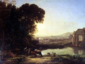 Bydło i kozy pijące przez ruinę autorstwa Claude Lorrain
