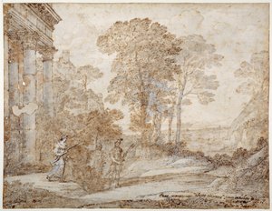 Spotkanie Wenus i Eneasza, ok. 1678 (pióro i atrament z wash on paper) autorstwa Claude Lorrain