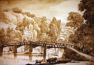 Zalesiony krajobraz (pióro i tusz oraz pranie na papierze) autorstwa Claude Lorrain