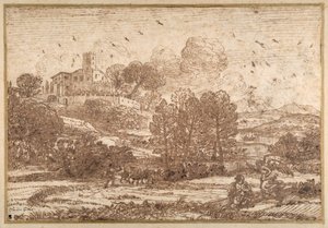 Hagar and the Angel (pióro i brązowy tusz na papierze) autorstwa Claude Lorrain